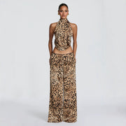 Leopard Print Turtleneck Two-piece Set for Women