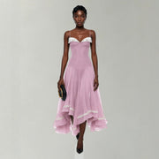Elegant Wave-hem Maxi Dress for Women - Color-blocked Skirt