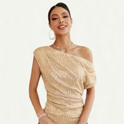 Elegant Off-Shoulder Sequin T-Shirt for Women