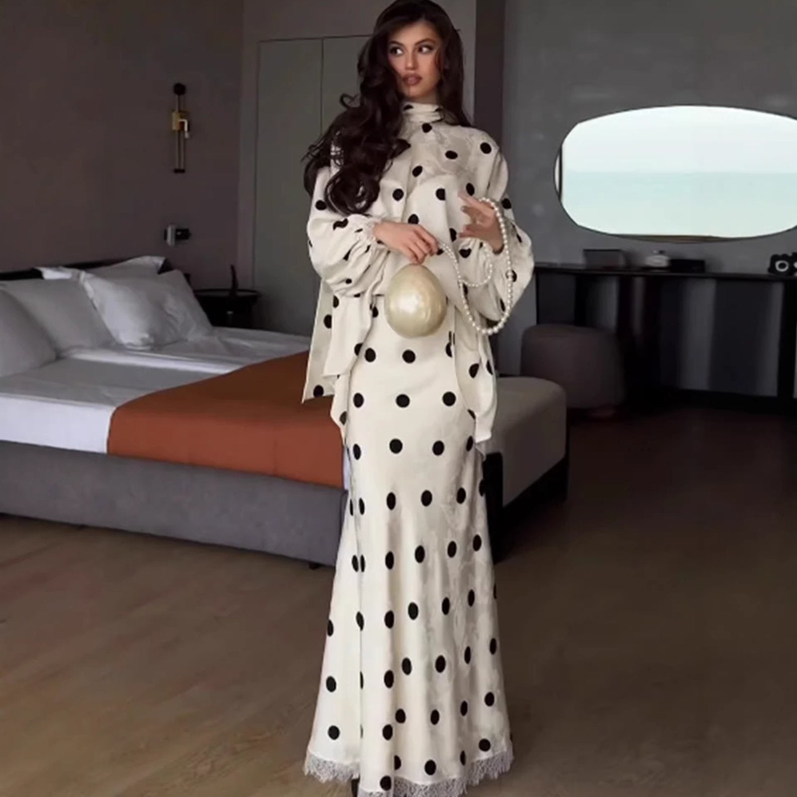 Polka Dot Satin Ribbon 2-Piece Set for Women