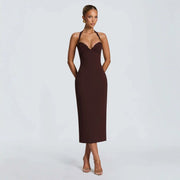 Lace-neck Halter Lace-panel Dress for Women
