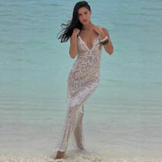 Sexy Sequin Spliced Lace Sheer Long Dress