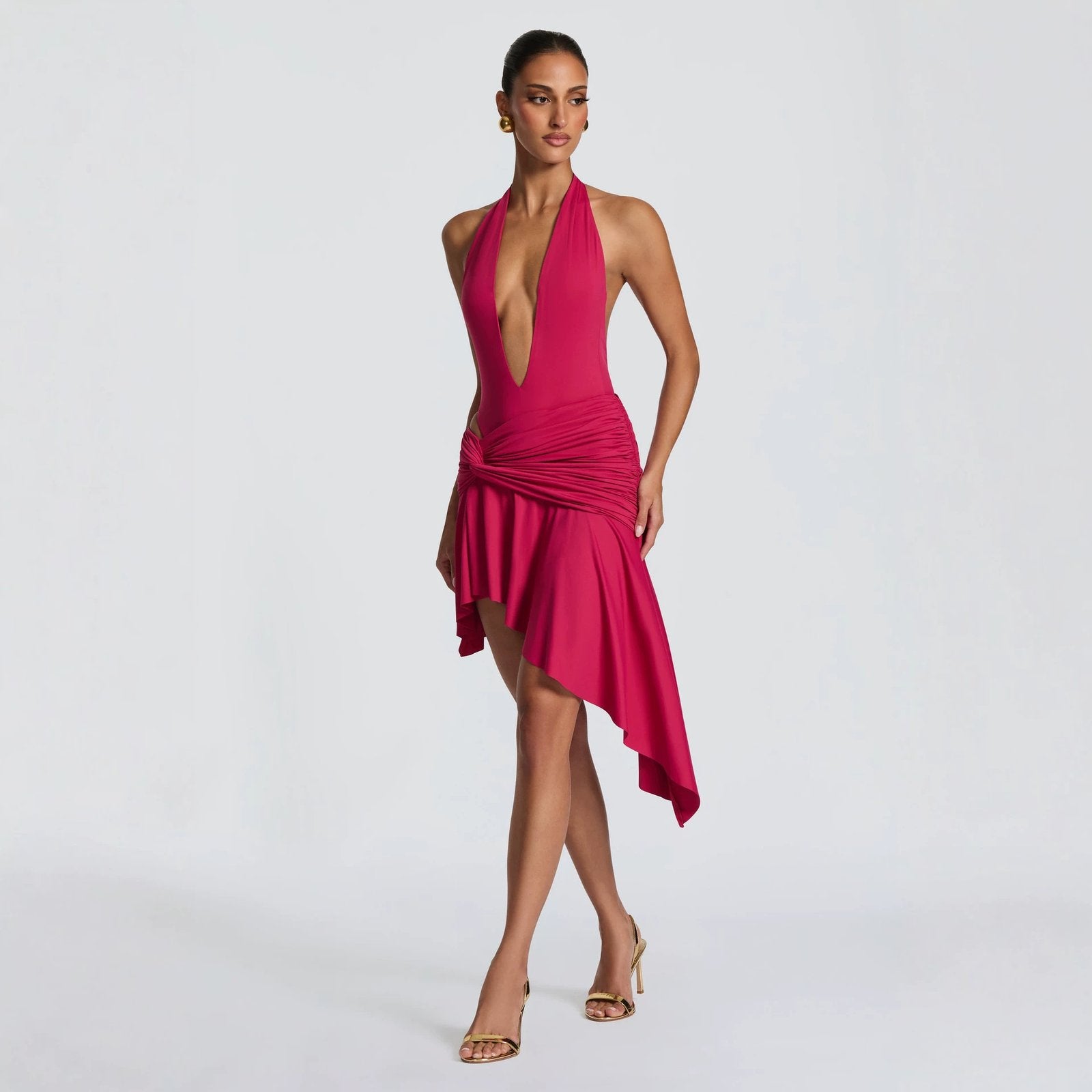 Sexy Halter Neck Bodysuit & Asymmetrical Skirt Set