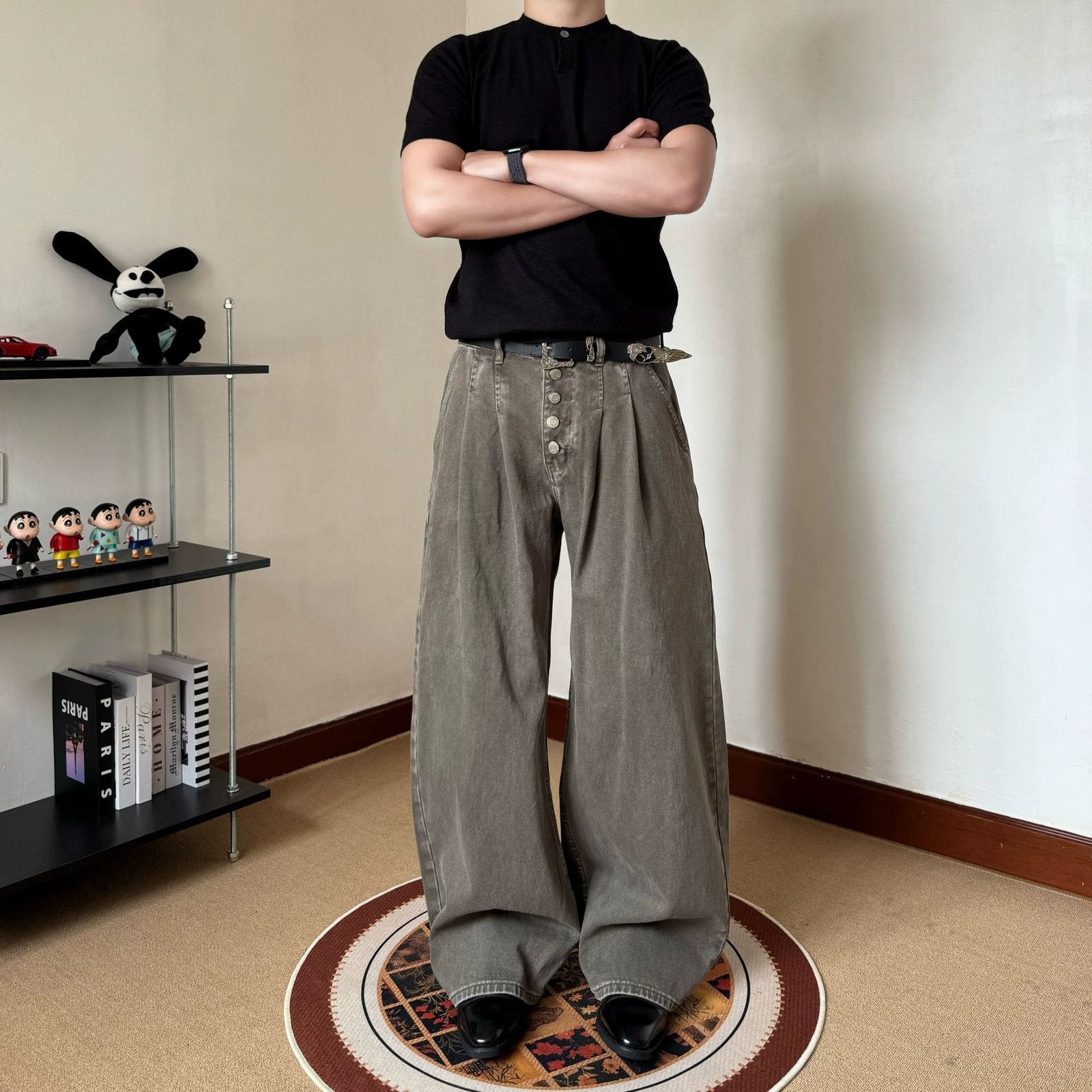 Vintage Brown Straight-leg Jeans for Men