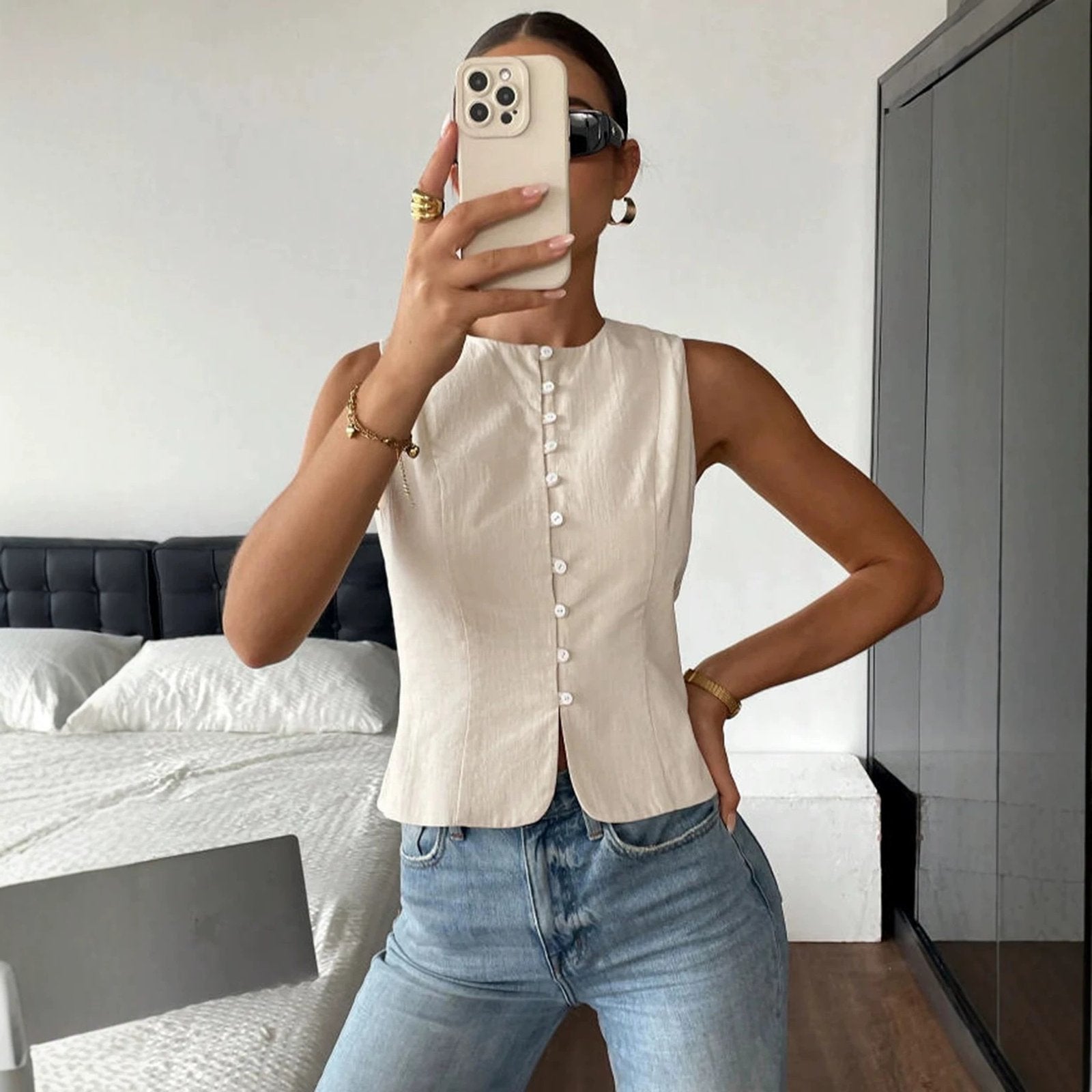 Casual Button-front Vest Top