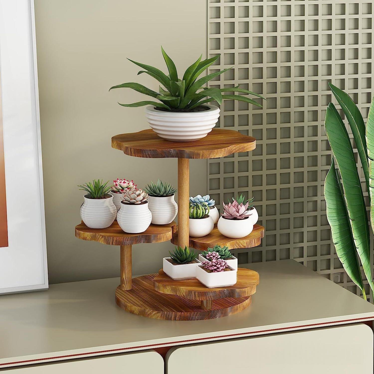 Vintage Wooden Double-Tier Storage Rack for Flowers