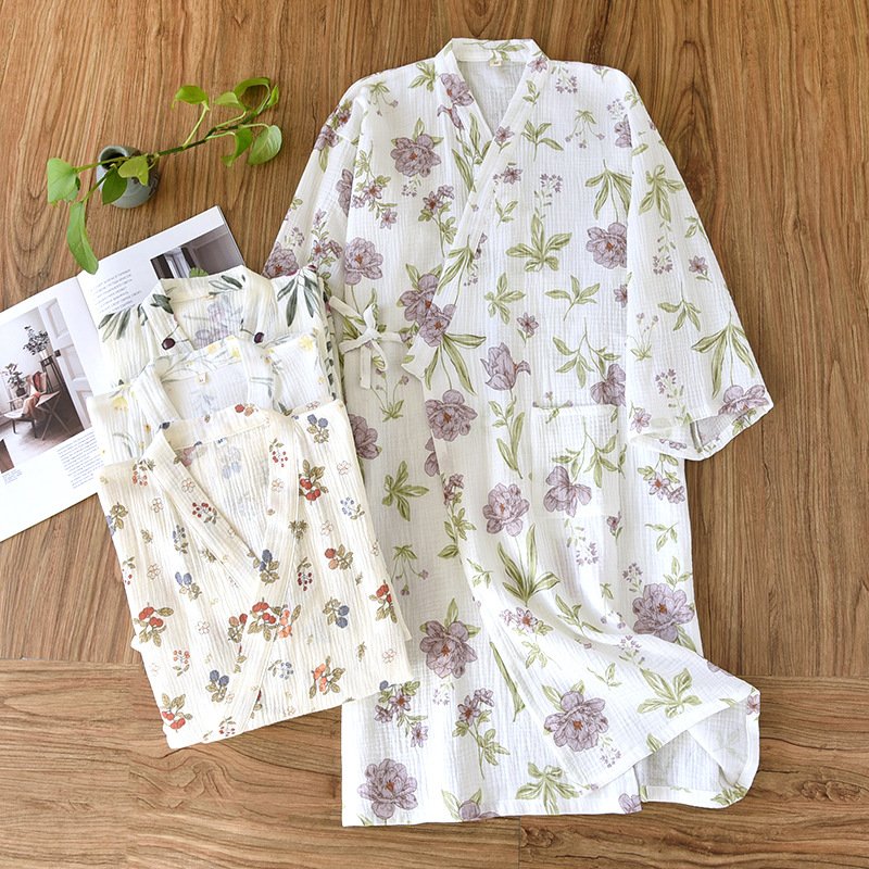 Relaxing Gauze Kimono Bathrobe & Nightdress Set