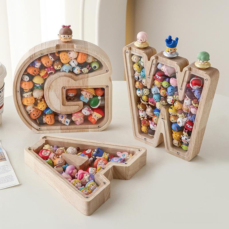 26-Letter Wooden Alphabet Coin Bank Storage Box