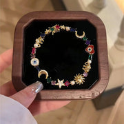 Vintage Star Moon Rhinestone Statement Bracelet