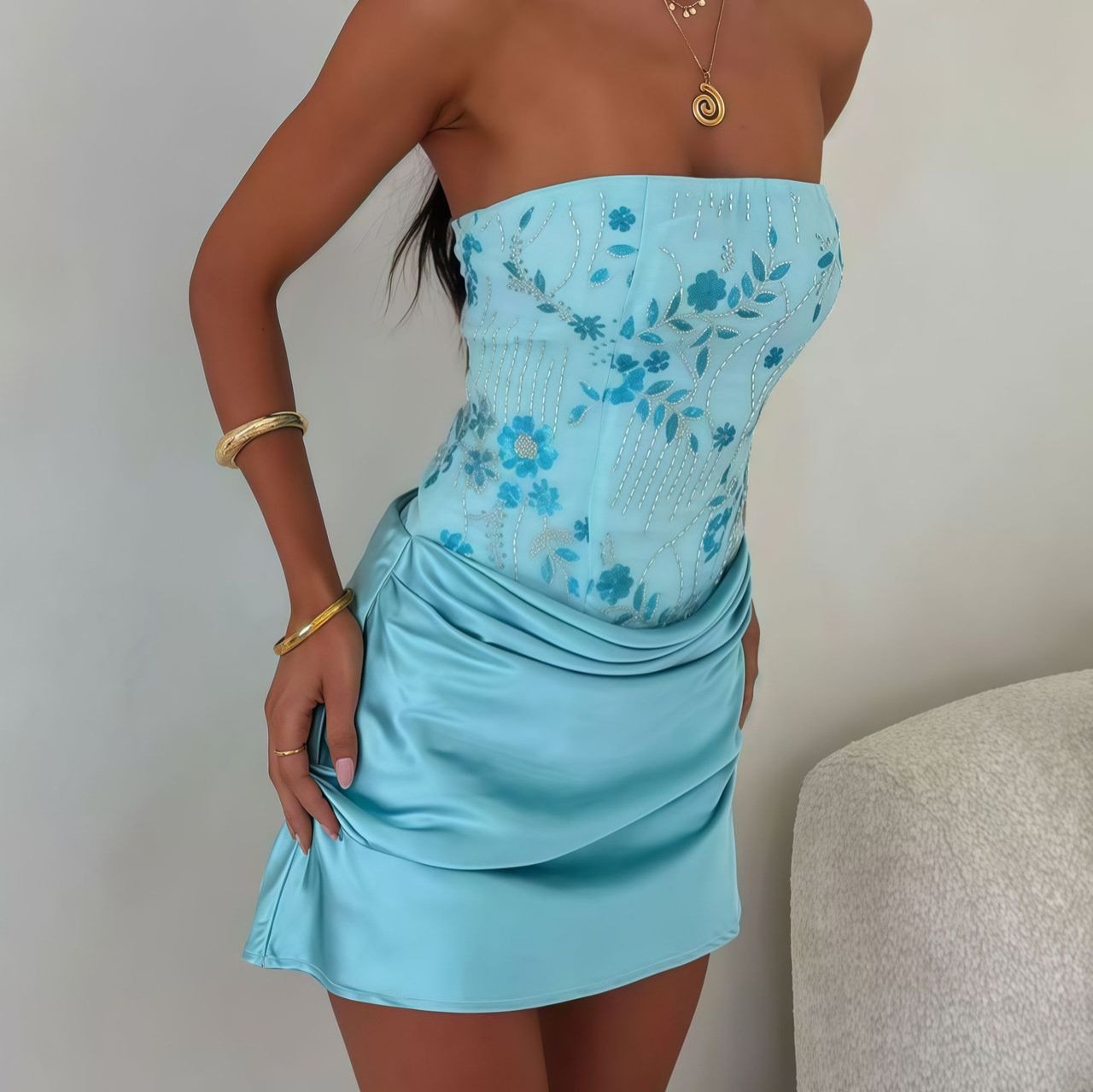 Sexy Floral Strapless Bodycon Dress