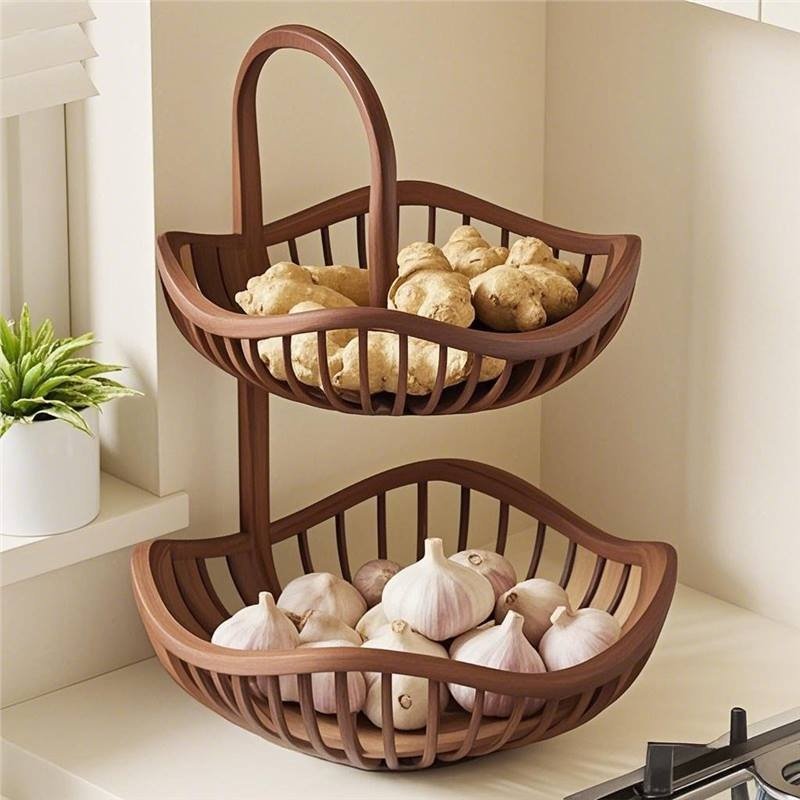 Double-Layer Kitchen Storage Basket for Fruits & Vegetables