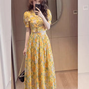 Yellow Floral Two-piece Skirt Set