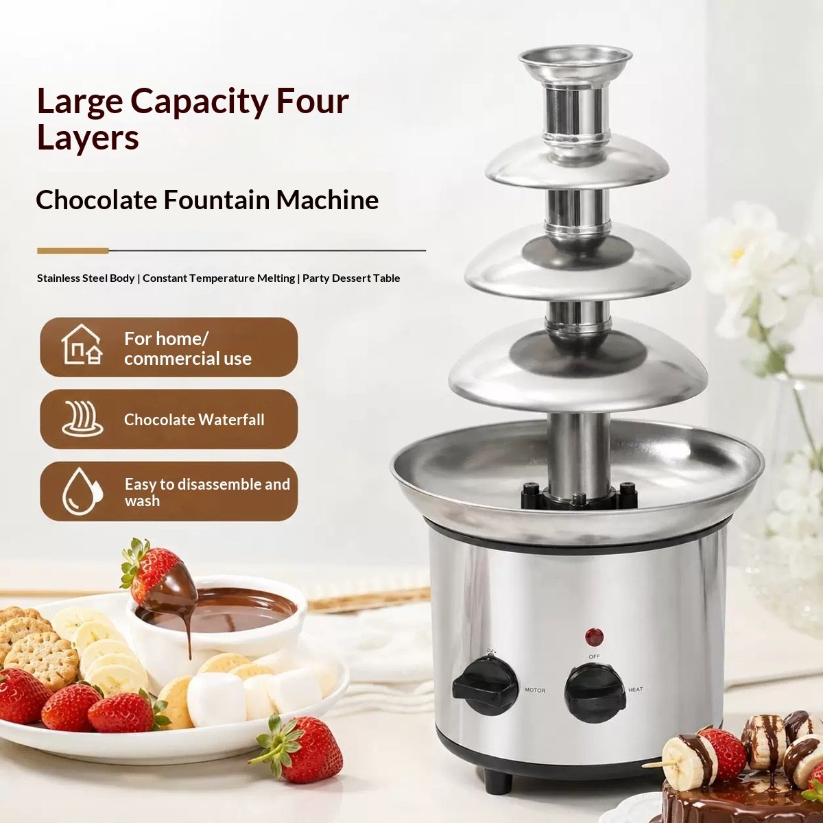 4-Layer Chocolate Fondue Machine for Parties