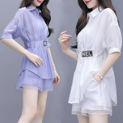 Workwear Mid-Length Long-Sleeve Shorts Set for Women