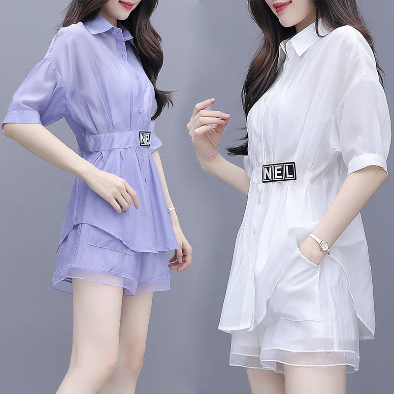 Workwear Mid-Length Long-Sleeve Shorts Set for Women