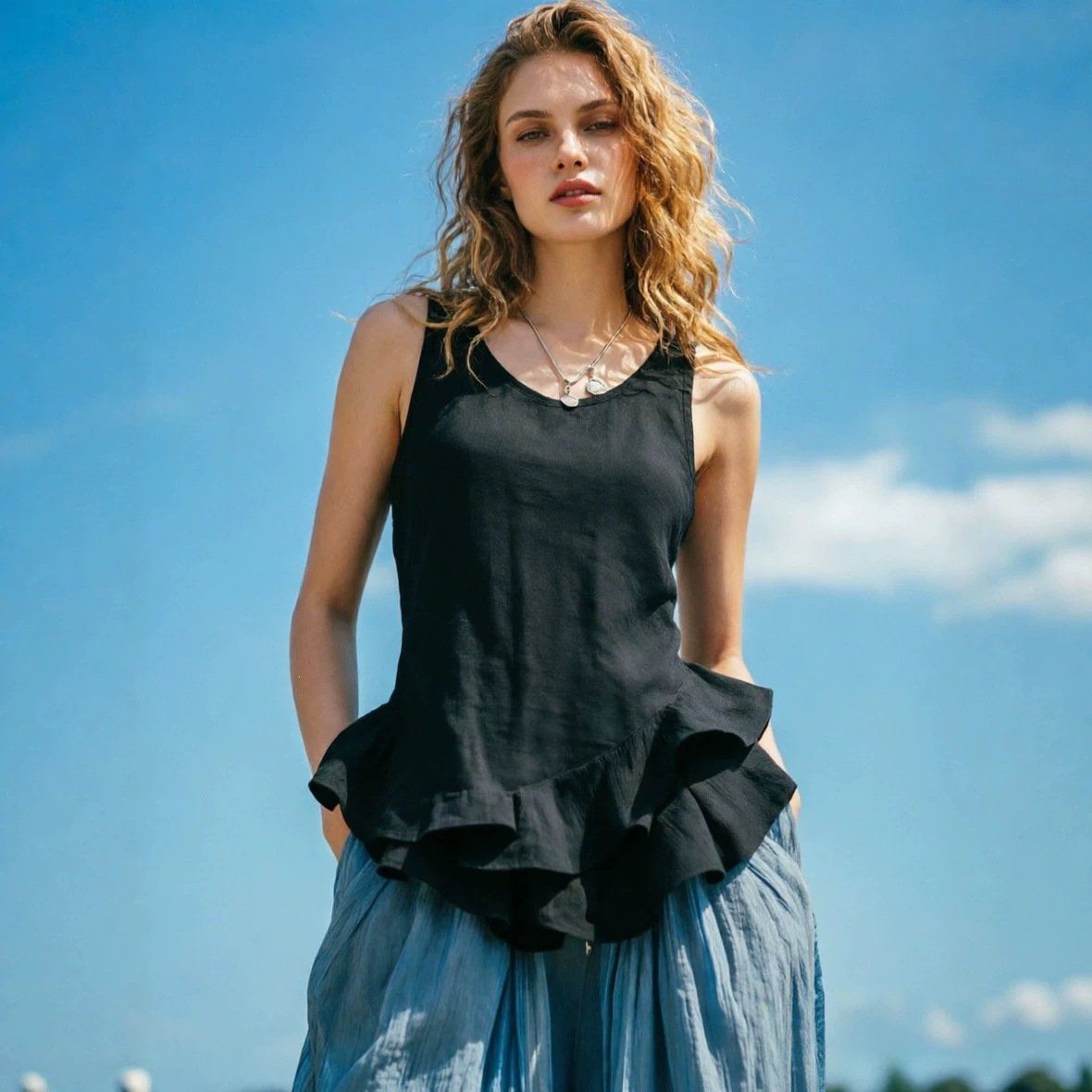 Summer Casual Ruffled-Edge Sleeveless Top for Women