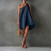 Womens Casual Loose-fit Off-shoulder Asymmetrical Dress