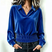Velvet V-Neck Waist Cincher Top for Women
