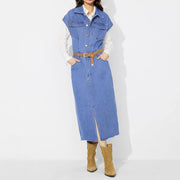 Fashionable Lapel Single-breasted Denim Dress