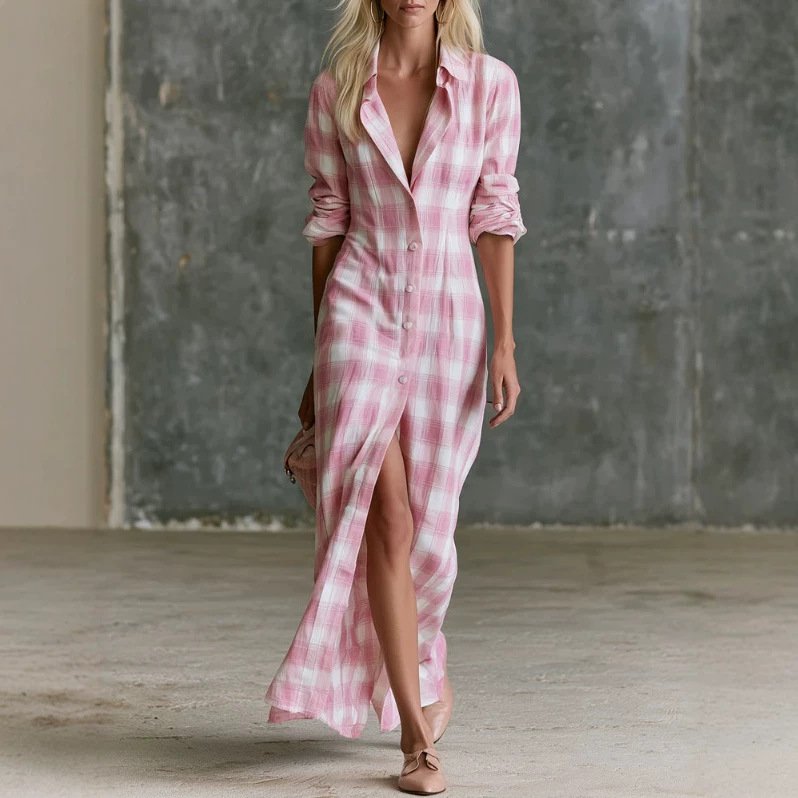 Retro Casual Plaid Maxi Dress