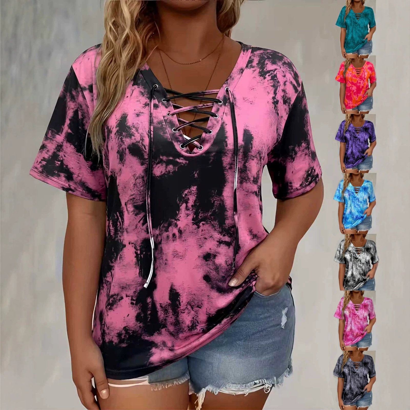 Plus-Size Tie-Dye Short Sleeve Tee for Women