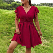 Womens V-neck Dress with Ruffled Sleeves