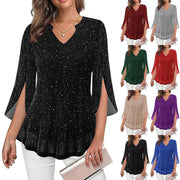 Loose Fit Bell-Sleeve V-Neck Top for Women