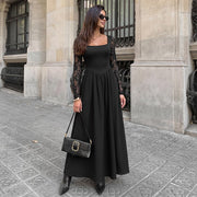 Elegant Square-neck Lace Long-sleeve Dress