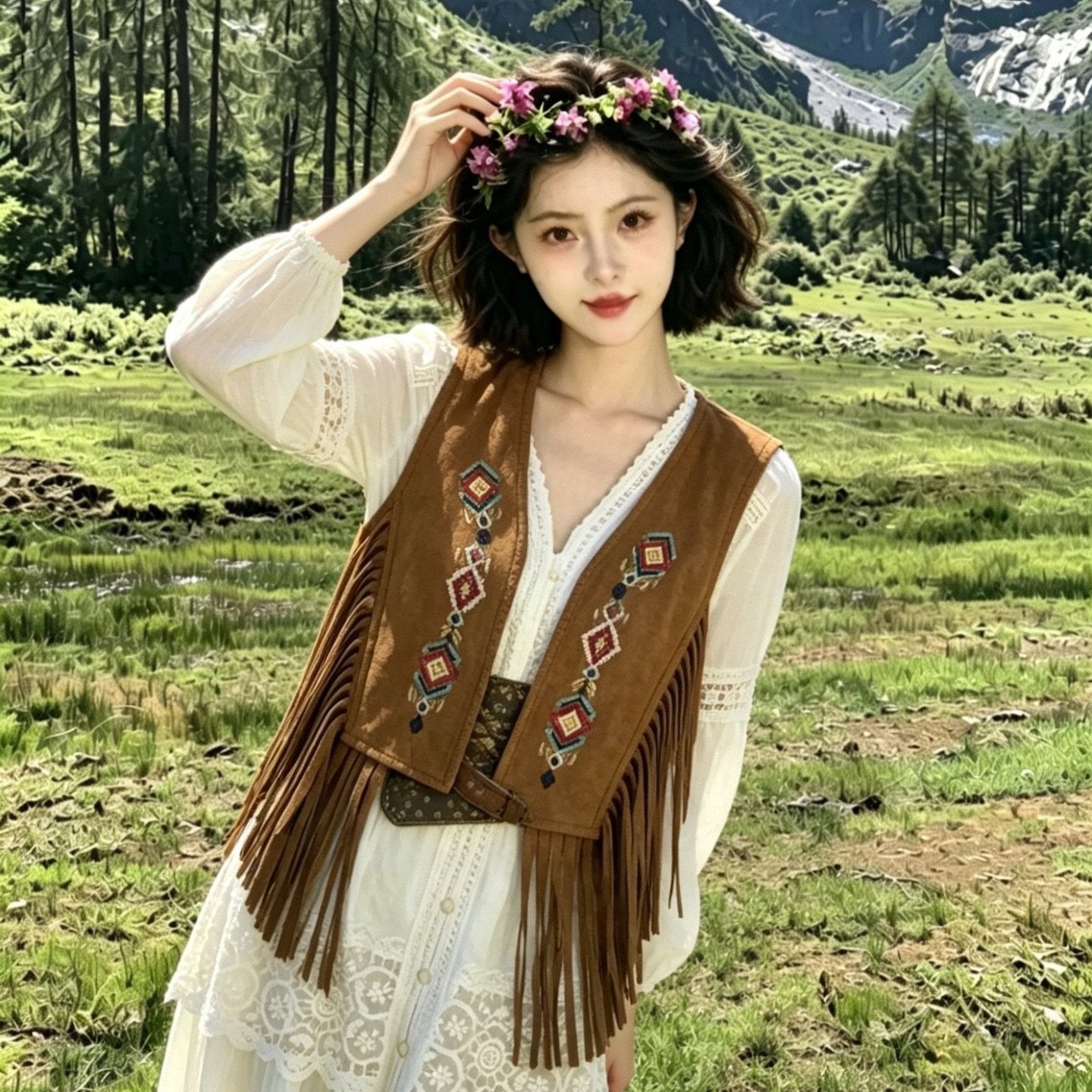 Cozy Embroidered Cardigan Vest with Tassels for Women