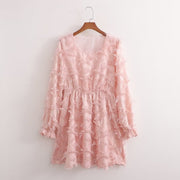 Womens New Long-sleeve Crew-neck Floral-cut Dress