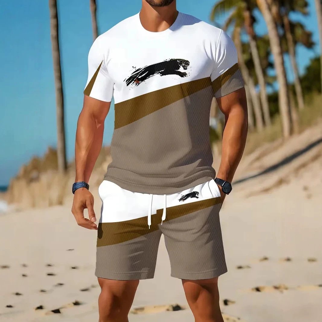 Casual Sports Set for Men - Breathable Polyester T-Shirt & Shorts