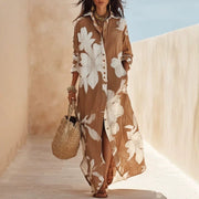 Womens Printed Long-sleeve Slit Dress