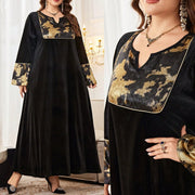 Plus Size Loose Long Sleeve Retro Long Dress