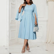 Elegant Round-neck Solid-color Beaded Dress