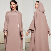 Hooded Headscarf Long Dress with Drawstring
