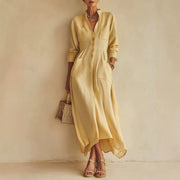 Womens French-style Stand-collar Midi Dress