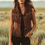 Soft Fringe Suede Vest Cardigan for Women