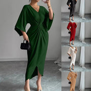 Women's Batwing-sleeve V-neck French-style Split Dress