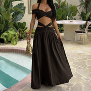 Womens One-shoulder Long Beach Dress Set