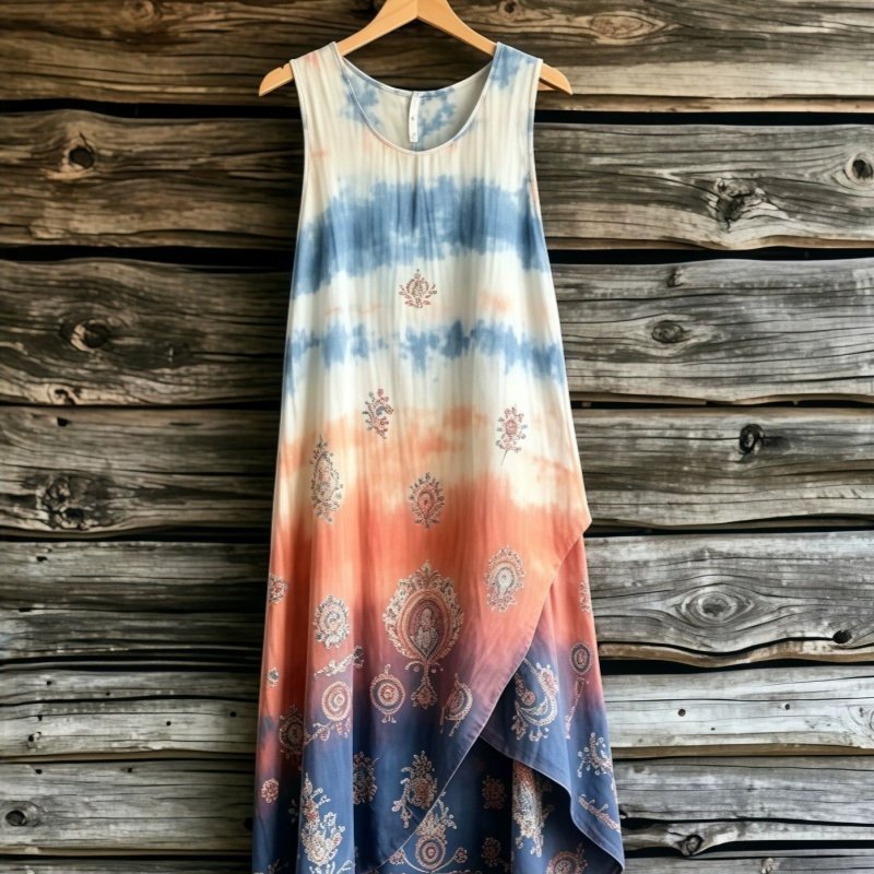 Womens Sleeveless Tie-dye Gradient Dress