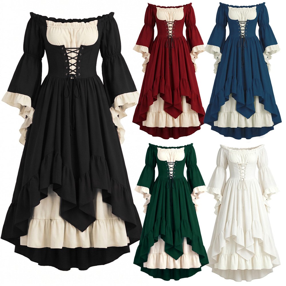 Renaissance Gothic Puff-sleeve Dress with a Cinched Waist