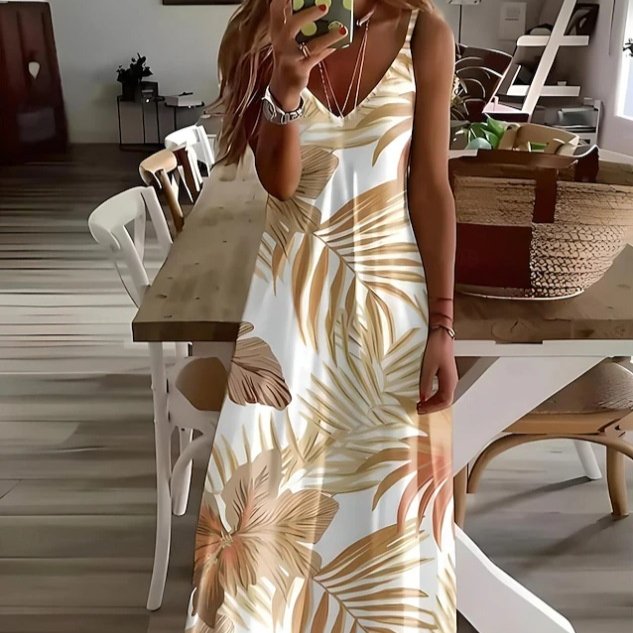 V-neck Flared Maxi Dress Plus-size One-piece