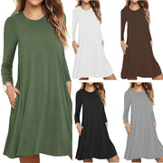 Women's Solid-color Long-sleeve Pocket Dress