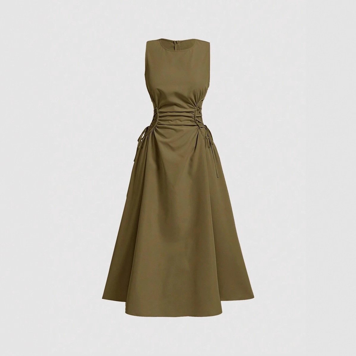 Simple Patchwork Side Pleats and Puffed Sleeves Sleeveless One-piece Dress