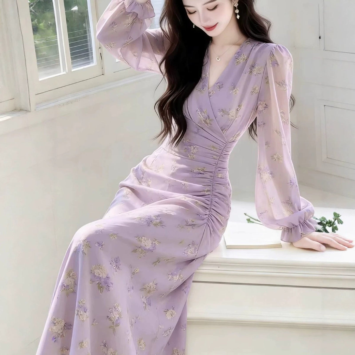 Beach-vibe Chic French-style Cinched-waist Maxi Dress