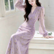 Beach-vibe Chic French-style Cinched-waist Maxi Dress