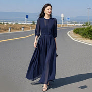 Long Seaside Beach Dress for Vacation Navy Blue