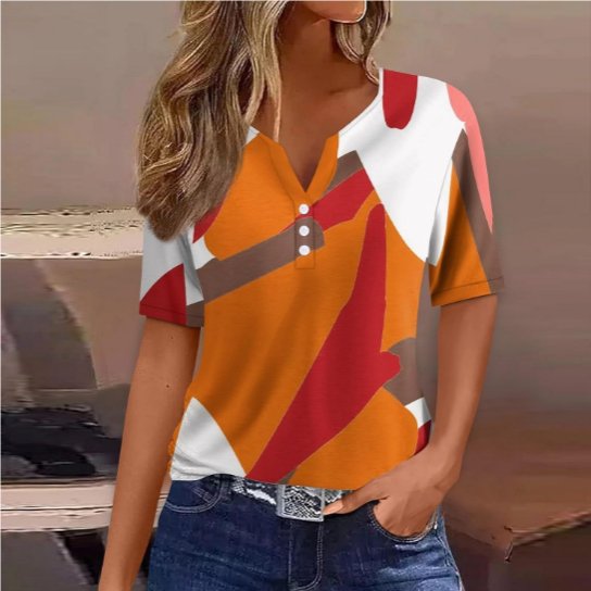 Women's Floral V-Neck Short Sleeve Tops