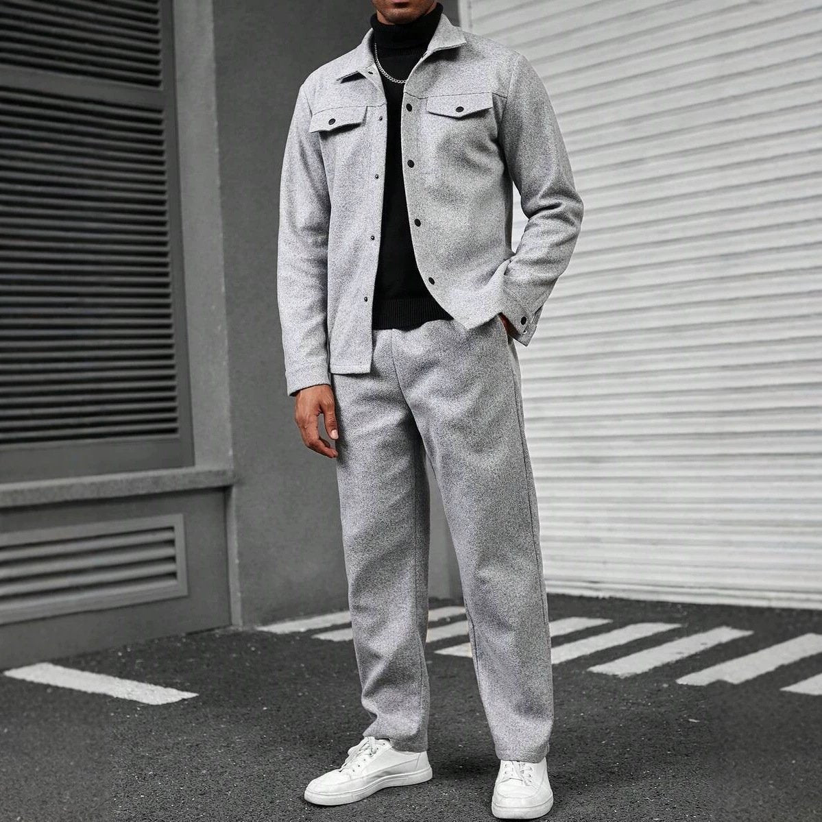 Casual Men's Cardigan and Trousers Set for Autumn