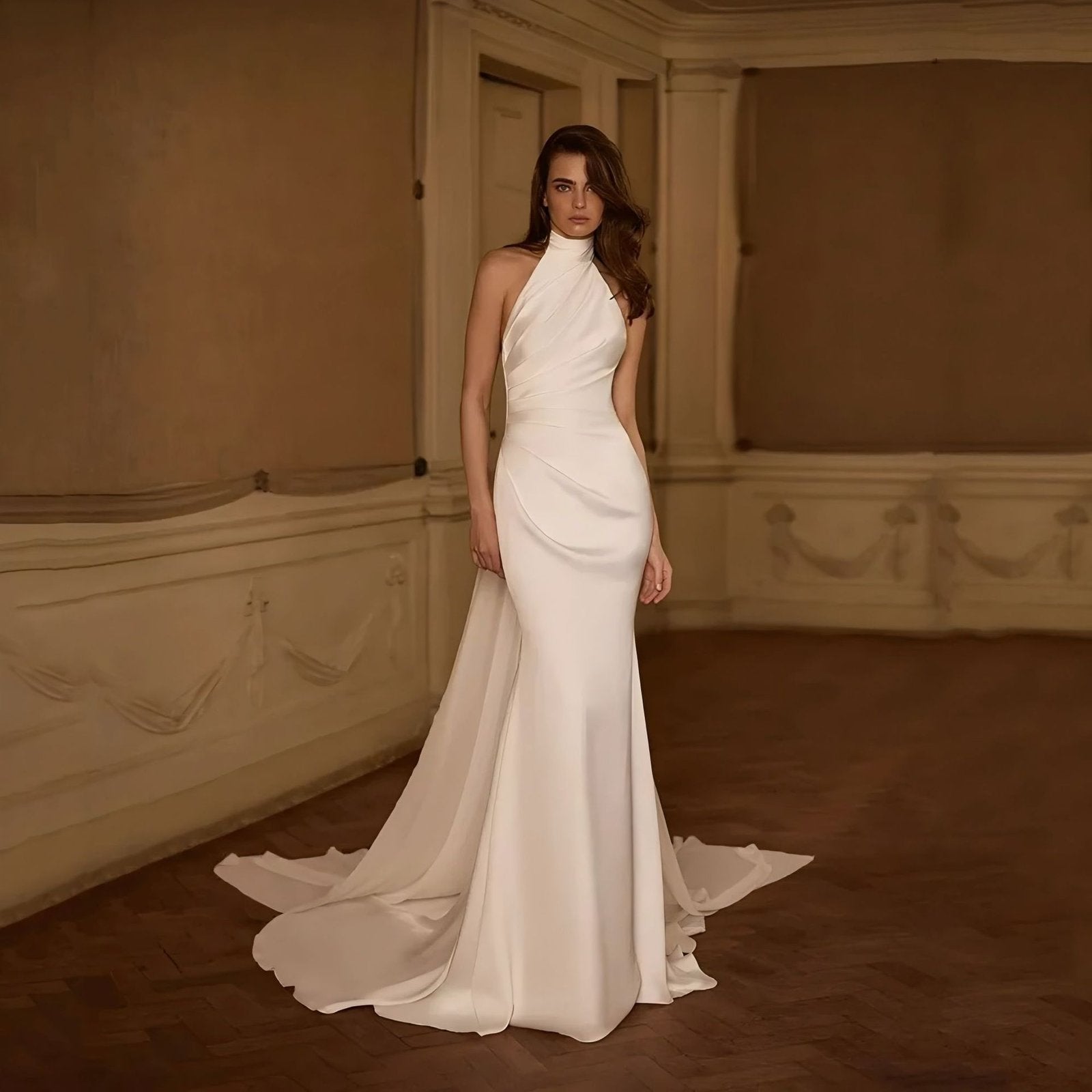 Elegant Satin Backless Wedding Gown for Ceremony